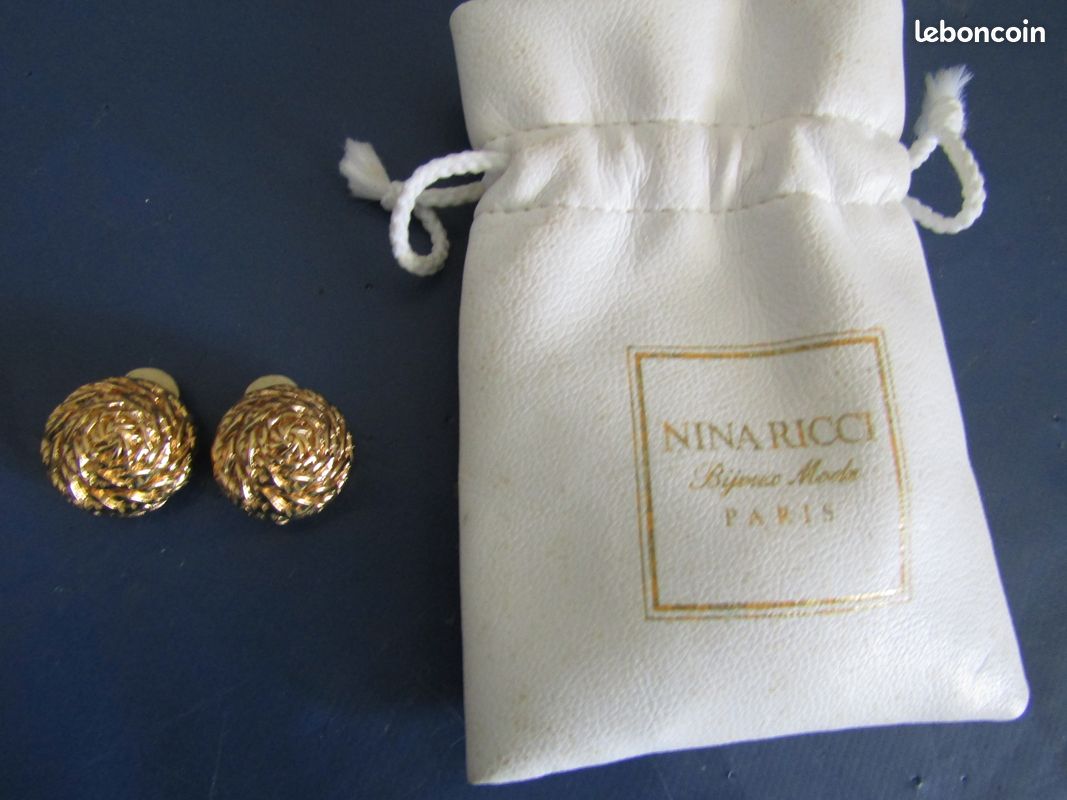 Boucles D'oreilles Clip Nina Ricci - Forme éventail Et Nœud Avec Perles Et Or - Occasion