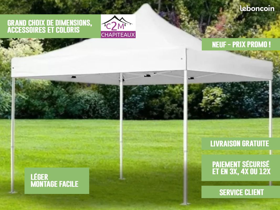 BONTEC Tonnelle Pliante 3x3m Imperméable - Barnum Extérieur Anti-UV50+ Résistant à L'Eau, Montage Ultra Rapide Pour Jardin, Camping & Événements