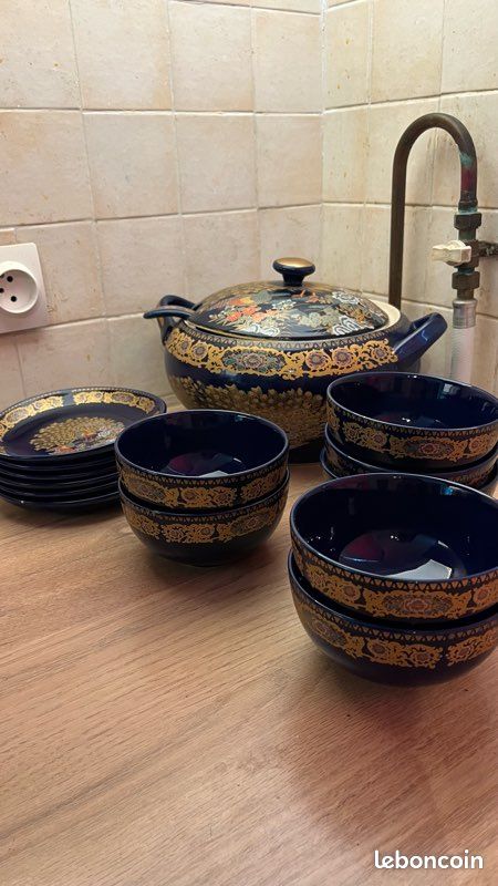 Service de table/ Décoration vintage style oriental / japonais bleu et doré (image 1)