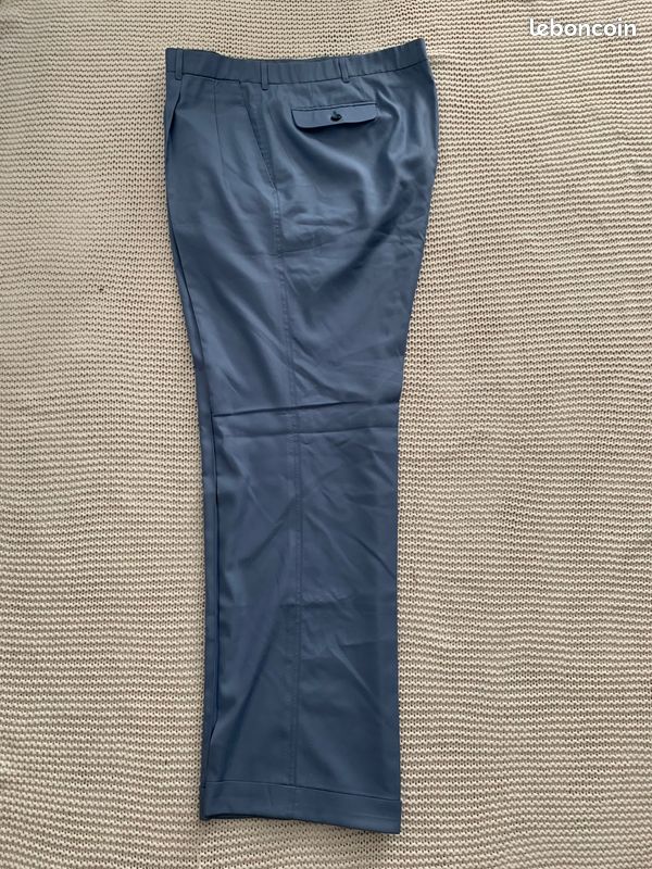 Pantalon Claude Rousseau Bleu Ciel Laine Fine Grande Mesure Bespoke - Taille W40/50L (image 18)