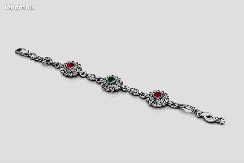 Bracelet Manchette Ancien En Argent Massif 950 - 193g Avec 3 Rubis étoilés (15 Carats), Occasion