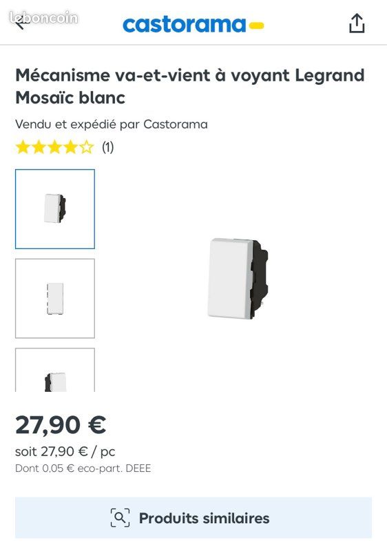 Interrupteur Legrand Mosaic Easy-Led Avec Voyant Témoin - Réf. 099404 - Neuf - Pour Installation électrique