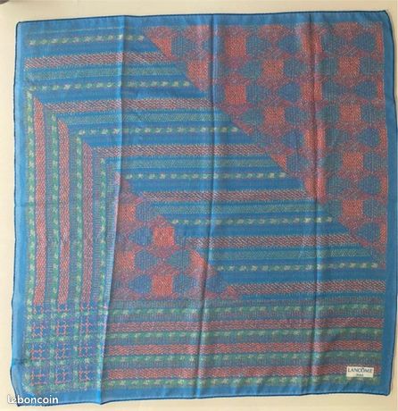 Foulard Vintage LANCOME 100% Soie - 24x160 Cm - Marron - Très Bon état