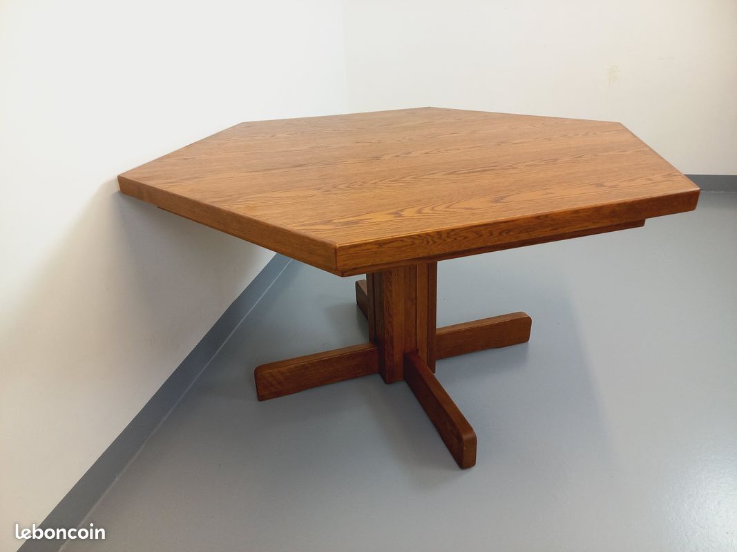 Table à manger hexagonale vintage des années 80 en bois de chêne (image 3)