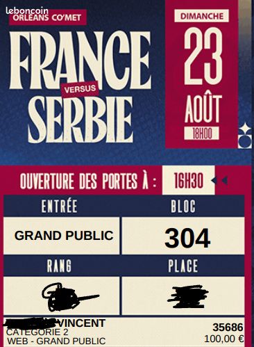 Basket - mactch France Serbie - Dimanche 23 août à Orléans (image 1)