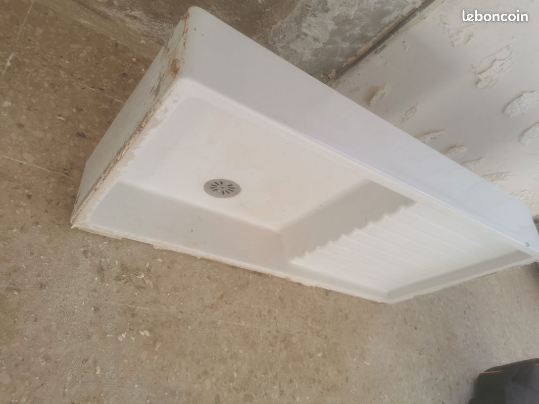 Évier ancien en céramique blanche – 100 cm × 50 cm × 15 cm (bacs + égouttoir) (image 2)