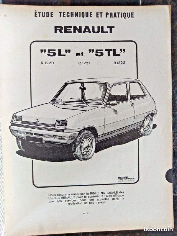 Revue Technique RENAULT 5 L et 5 TL (image 1)