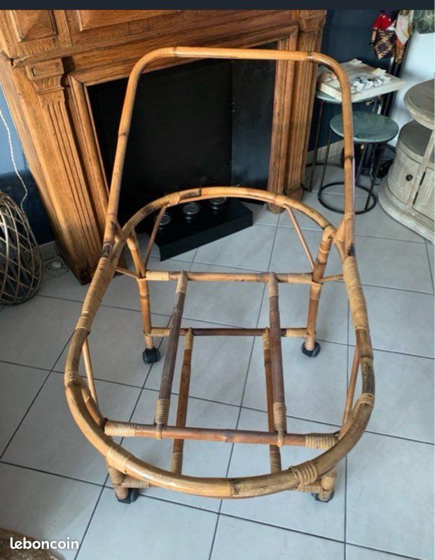 Ancien couffin berceau poussette en rotin / osier vintage (image 11)