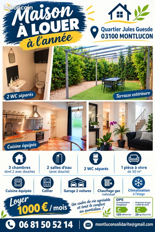 Maison 6 pièces 145 m² · à Montluçon · 145 m² · 1 000 €/mois
