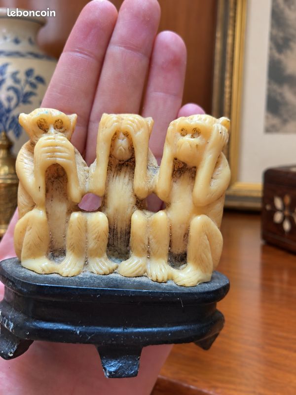 Statuette vintage des 3 singes de la sagesse – Style années 1950-1960 (image 1)