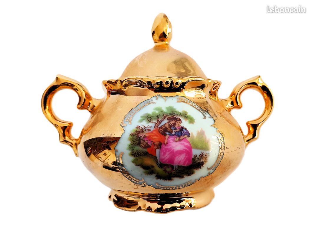 SERVICE À CAFÉ vintage en porcelaine doré à l'or fin de Schaller Wiesau Bavaria EUR 159,00 - FR