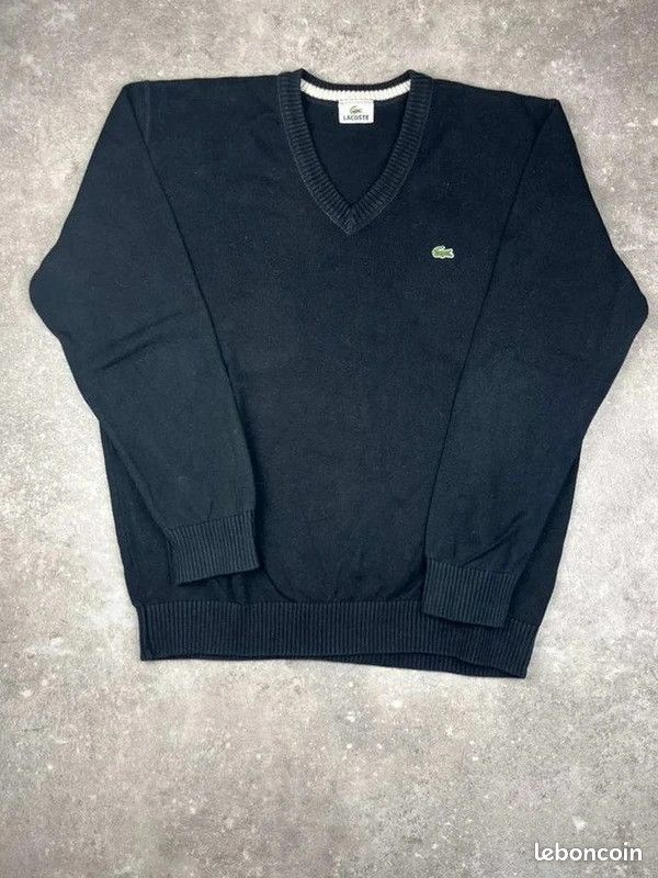 Pull À Col V Lacoste Taille (5) L Homme Noir Logo Brodé #LA504 (image 3)