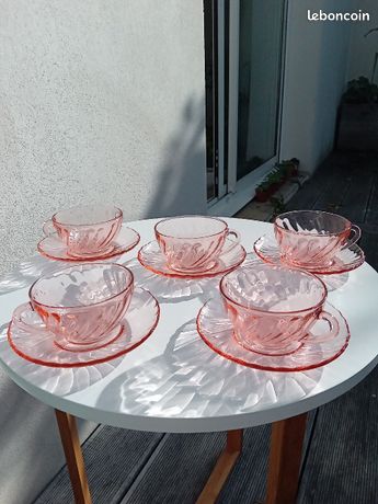 Service à café vintage Arcoroc Rosaline – 6 Tasses et 6 Soucoupes - Arts de la table