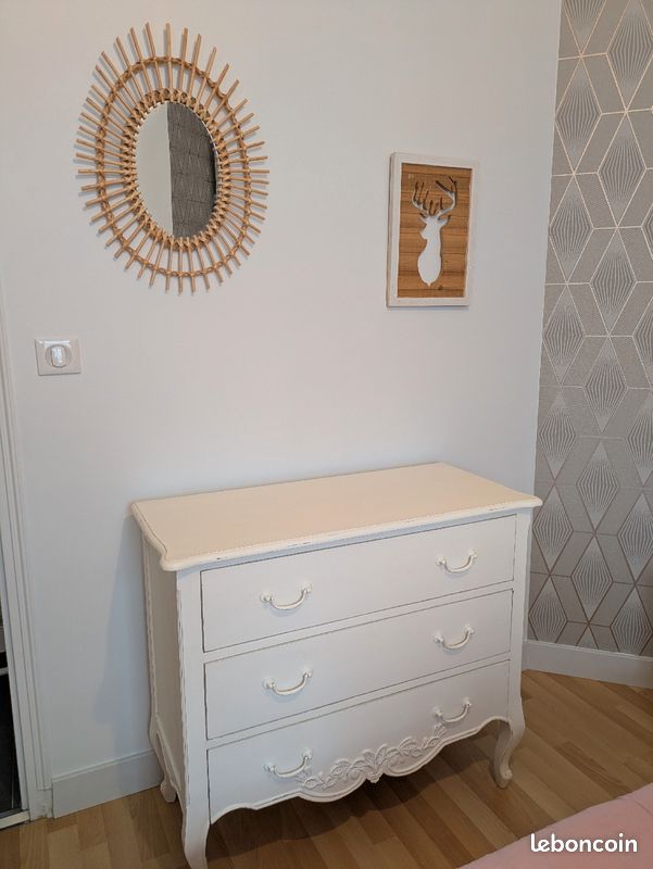 Commode ancienne bois massif blanche (image 5)