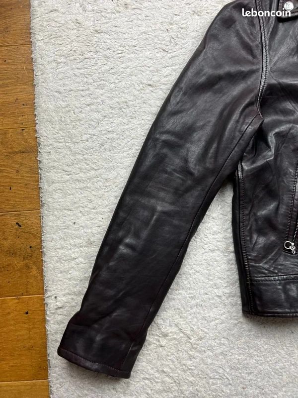Blouson moto / Perfecto Schott récent cuir d'agneau marron foncé - M femme (image 4)
