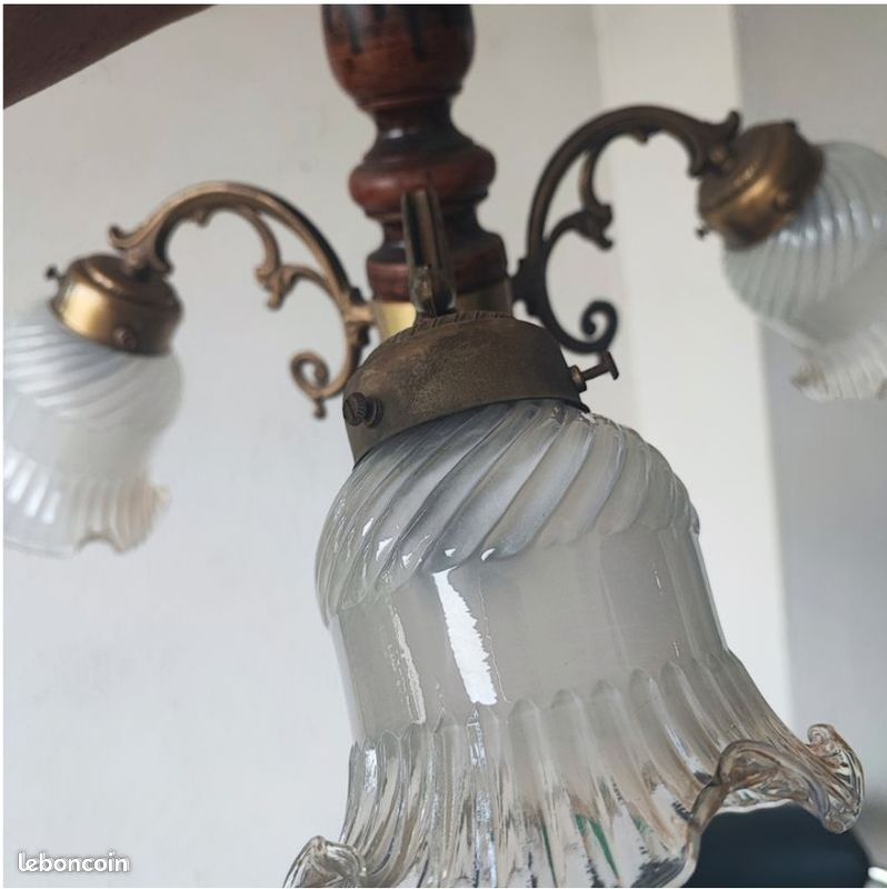 Lustre Vintage En Bois à 3 Branches – Luminaire Déco Rétro