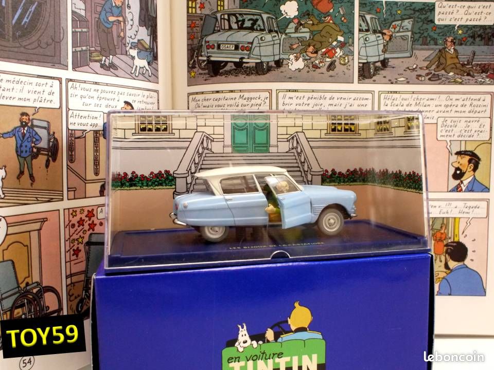 Voiture Miniature 1/43 CITROËN AMI 6 Tintin 'Les Bijoux De La Castafiore' - Marque Atlas - Bleue - Neuf