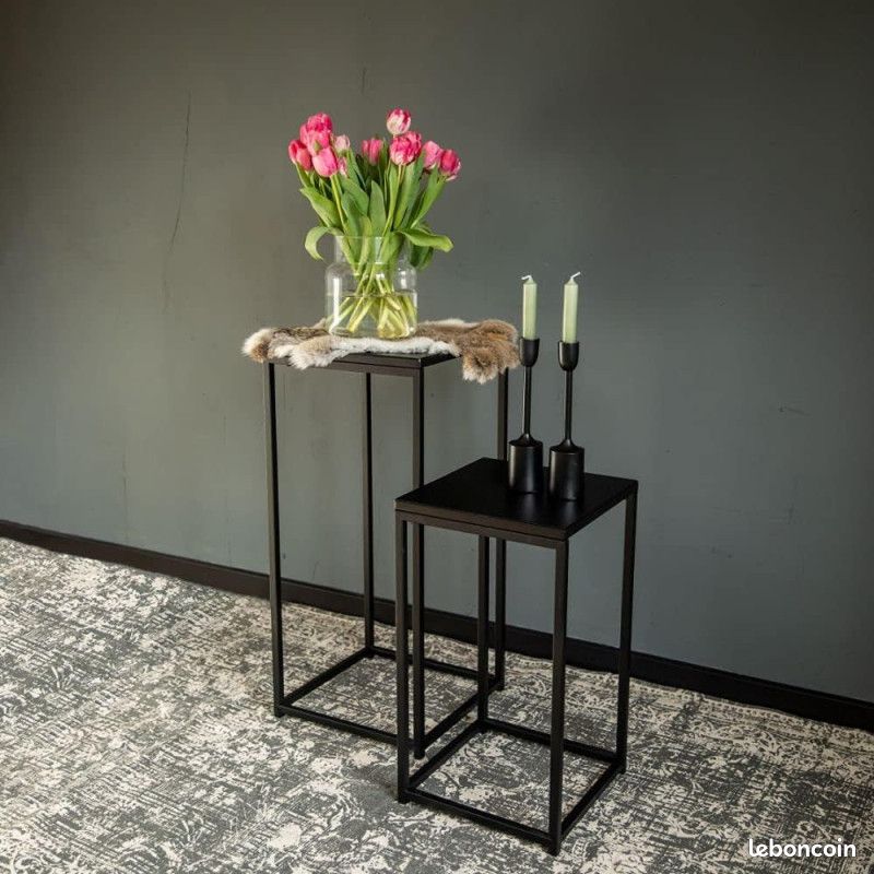 DESTOCKAGE - Set de 2 tables gigognes en bois et métal "Madison" - Noir - H 74/54 x P 24/30 x L 34/ (image 5)