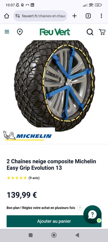 2 Chaînes neige composite Michelin Easy Grip Evolution 16 - Feu Vert