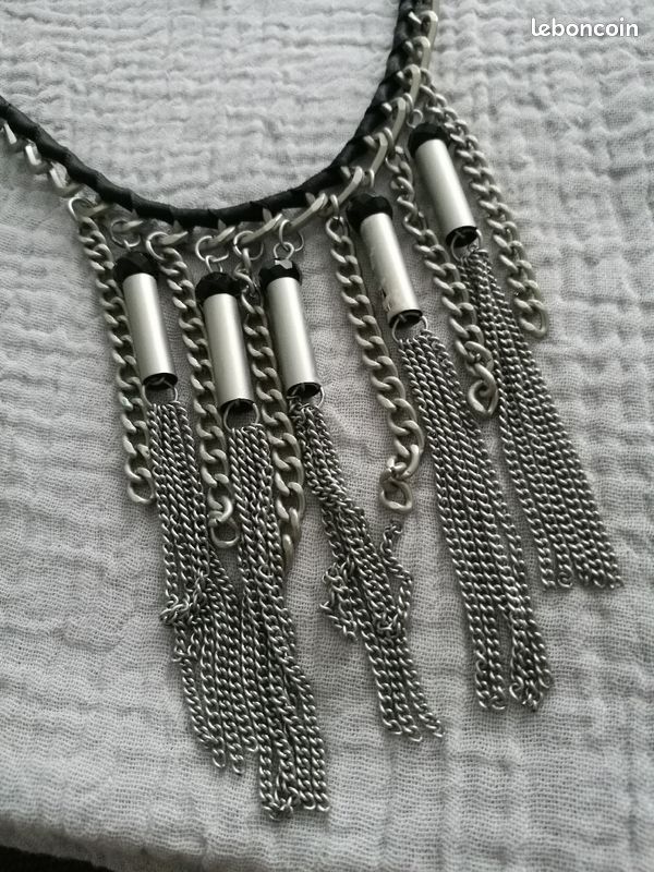 Collier métal argenté et noir - anges78 - 28 (image 2)