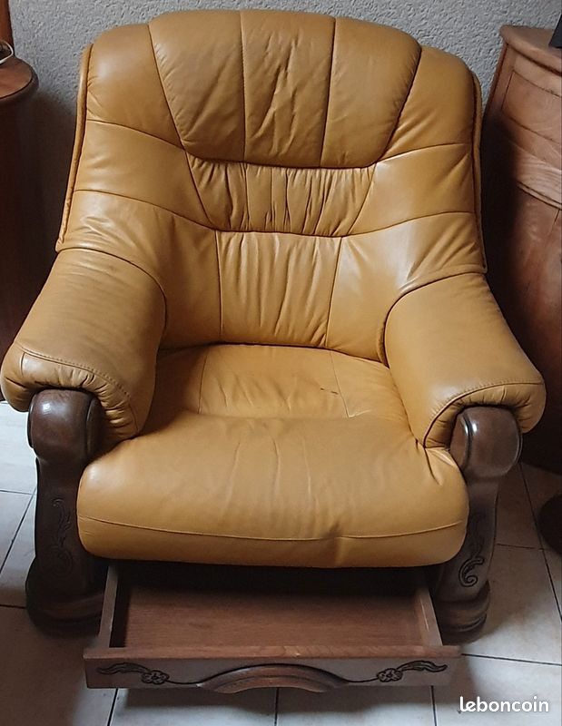 Canapé cuir jaune + 1 fauteuil (image 5)