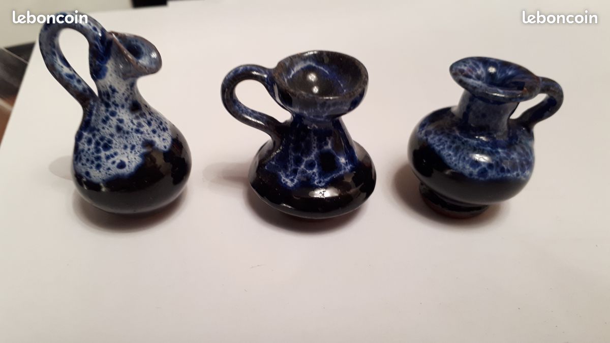 Lot De 3 Petits Pots Et Vases – Verre Et Grès – Déco Vintage – Occasion