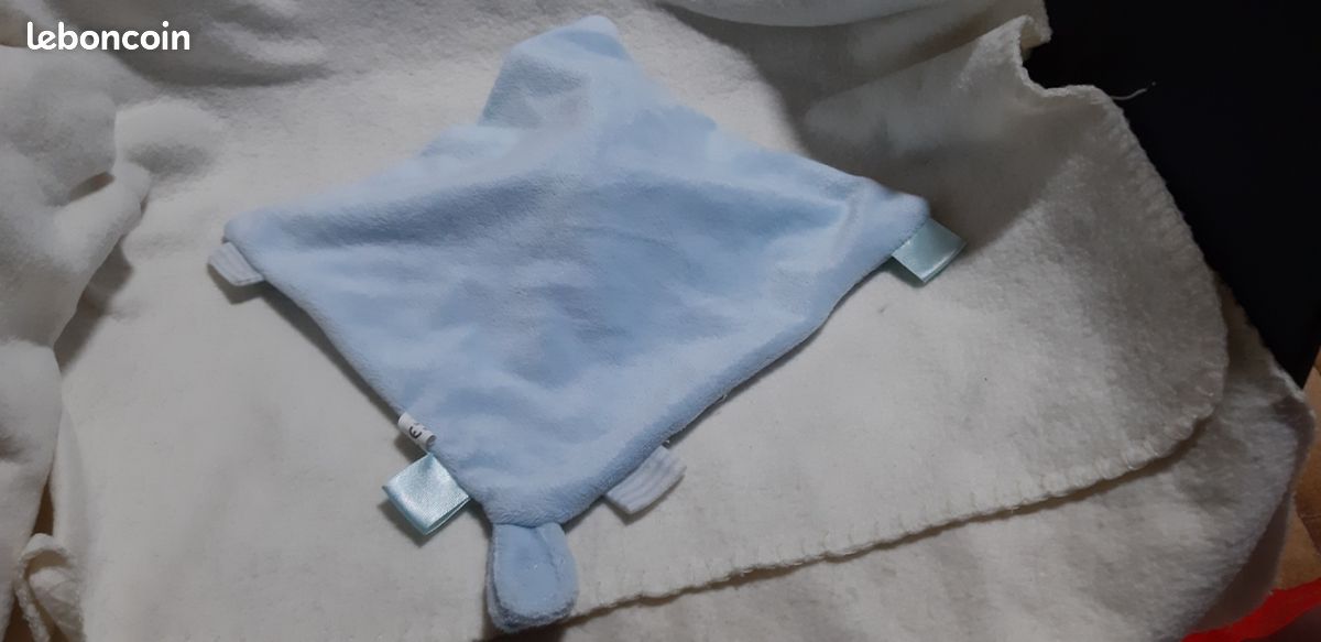 Doudou Plat Lilliputiens – Âne Bleu Turquoise Et Blanc, Cœur Corse, Noeud Bleu