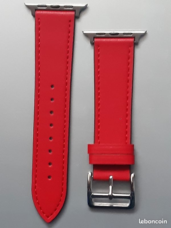 Bracelet cuir Rouge pour Apple watch 42.44 45.48.49 (image 1)