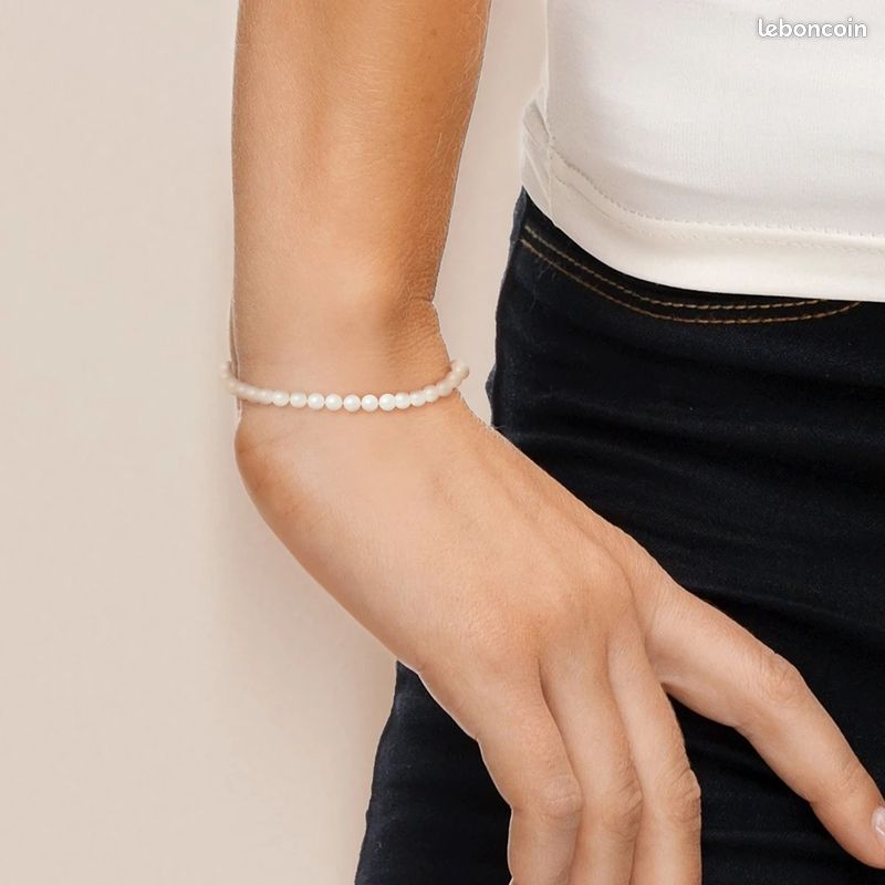 Bracelet - Perles de Culture d'Eau Douce Ronde 4-5 mm Blanc- Bijou Femme - Or Jaune (image 2)