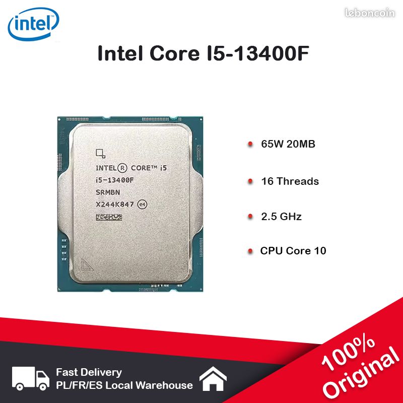 Processeur CPU pour Ordinateur Intel Core I5-13400F 10 cœurs 16 threads 2,5 GHz 65 W 10 nm Raptor Lake-S (image 1)