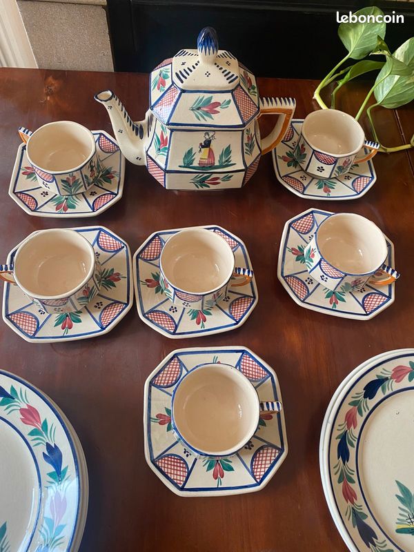 Théière et 6 tasses Henriot Quimper vintage (image 1)