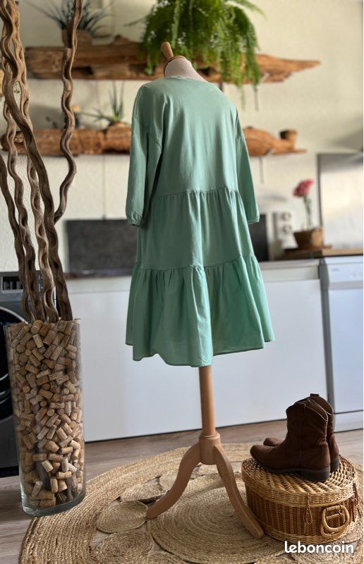 Robe Zara vert menthe bohème fluide volantée taille S (image 10)