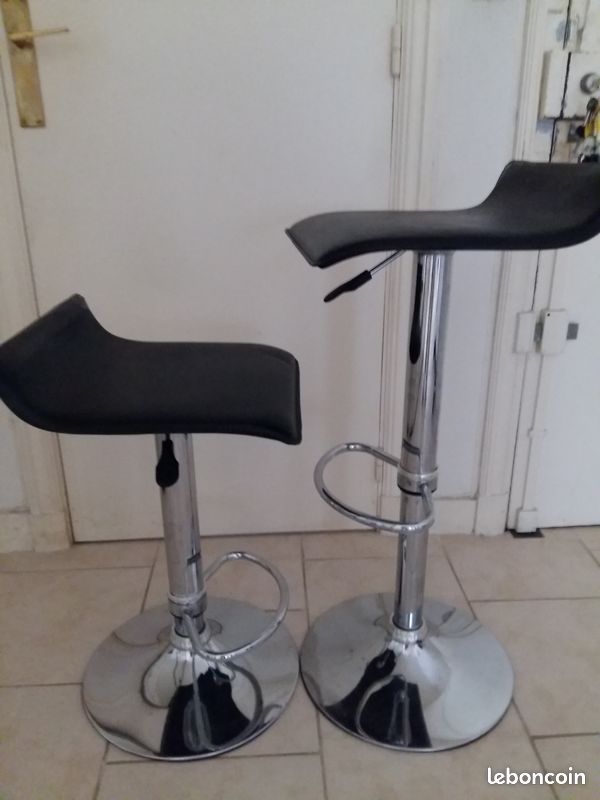 2 tabourets de bar noir & inox (AK78) (image 2)