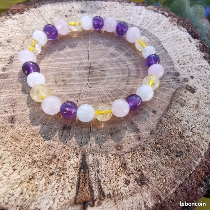 Bracelet enfants/ados AMÉTHYSTE, PIERRE DE LUNE, CITRINE ET QUARTZ ROSE 100% naturelles (image 2)