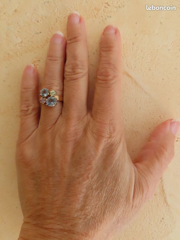 Bague Ancienne Plaqué Or 18k Alliance Avec Pierre Bleue - Occasion - Créateur
