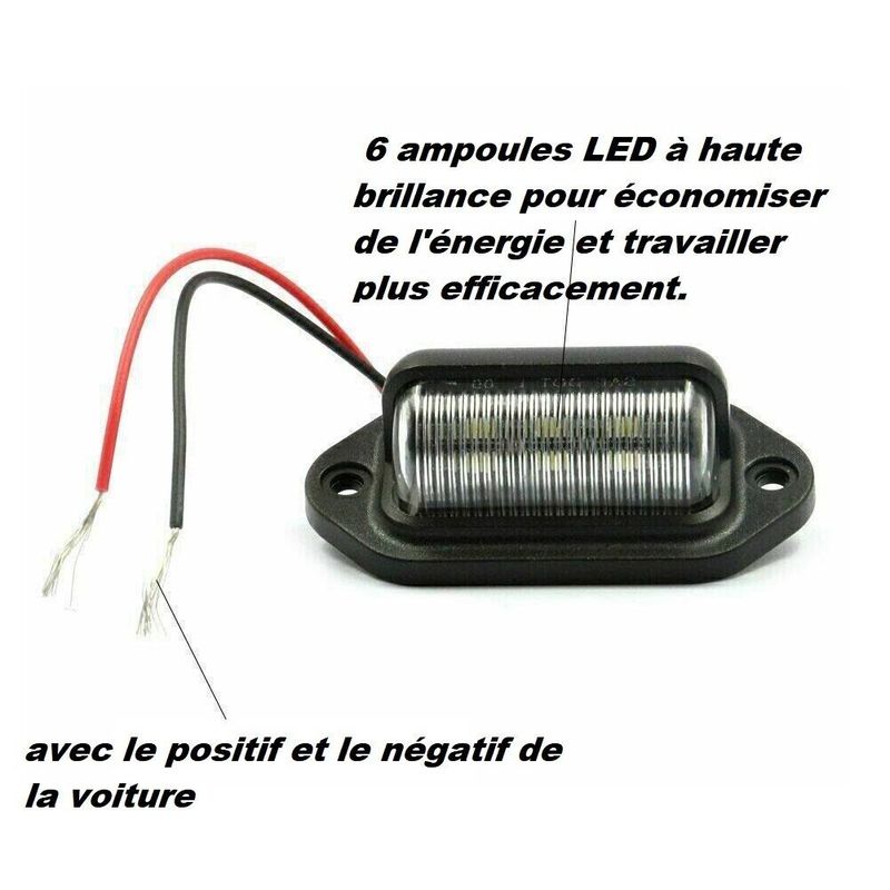 Eclairage LED Plaque Immatriculation Étanche 6 SMD Feux Arrière Voiture  12V/24V - Équipement auto