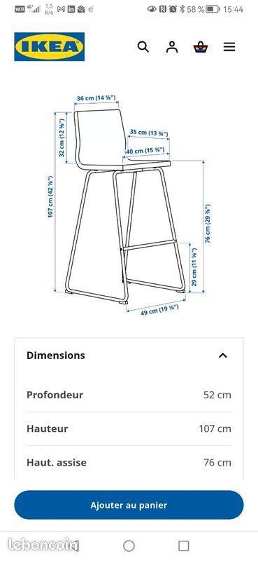 Tabouret de bar Ikea LILLÅNÄS (image 2)