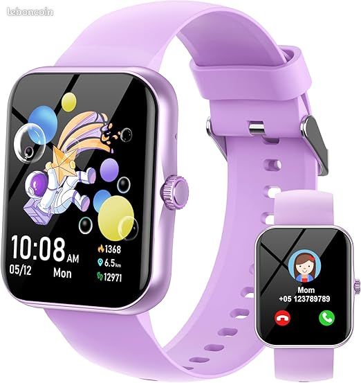 Montre Connectée Enfant Cardiofrequencemetre Moniteur de Sommeil Podomètre Modes Sport étanche Reveil Jeux Bluetooth Appel,rose - Téléphonie