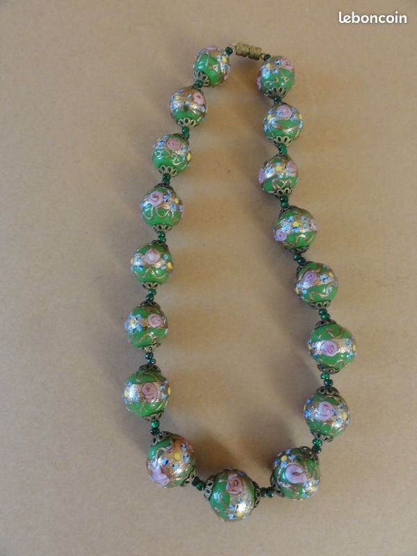 Collier Vintage Ancien En Perles De Verre Murano Des Années 1920/1930 - Longueur 71-80 Cm
