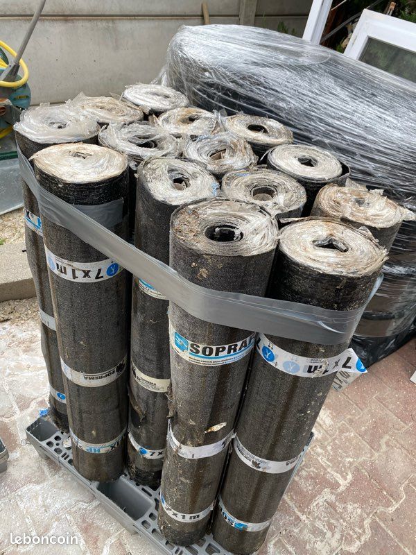 Lot de 40 rouleaux de membrane d’étanchéité SOPREMA – 14 rouleaux 7 × 1 m + 26 rouleaux de renfort (image 2)