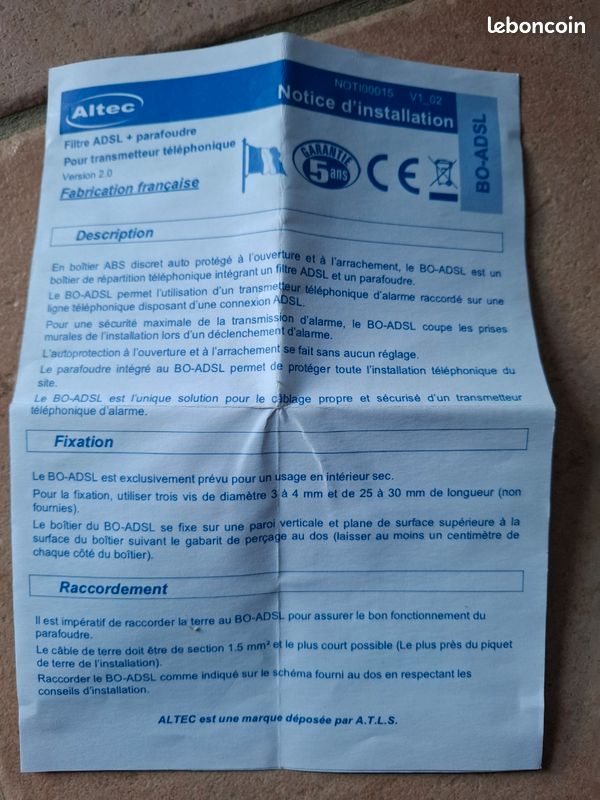 Filtre BO ADSL ALTEC - Alarme (image 2)