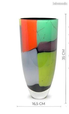 Vase Italien Soufflé En Verre De Murano De Forme Exclusive Avec Rayures 1990