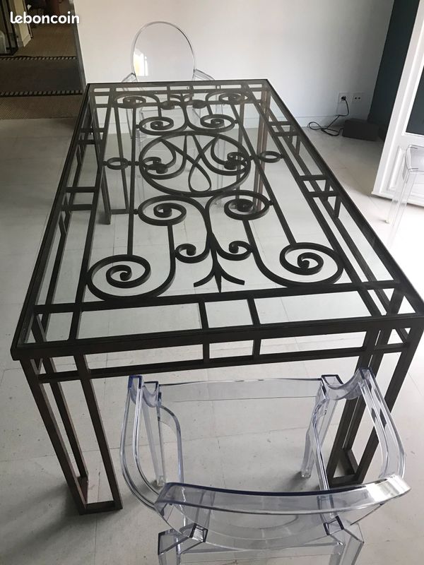 Table à manger métal et verre (image 1)