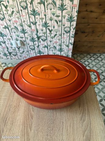 Cocotte citrouille en fonte émaillée orange blanche (Gebraucht) in