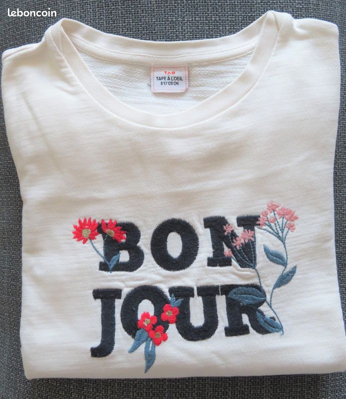 Sweat Fille brodé BONJOUR - Taille 8 ans (image 5)