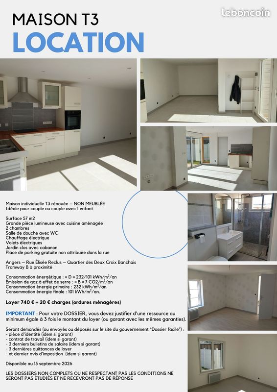 Maison 3 pièces 57 m² · à Angers · 57 m² · 760 €/mois