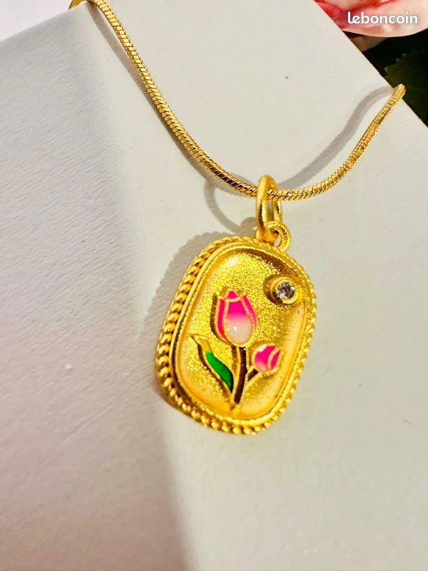 Pendentif Vintage Grand Format En Or Et émail Cloisonné Multicolore - Bijou Rétro Unique, Parfait état