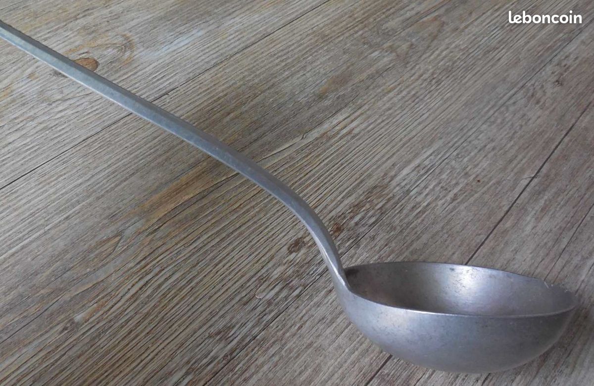 Louche En Aluminium Vintage - Manche Plastique Noir, Sans Marque, En Bon état