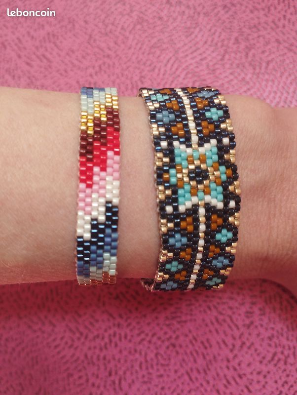 Duo De Bracelets Manchettes En Perles Miyuki Delica - Tissage Main Fait En France - Ajustables - Neuf Avec étiquettes