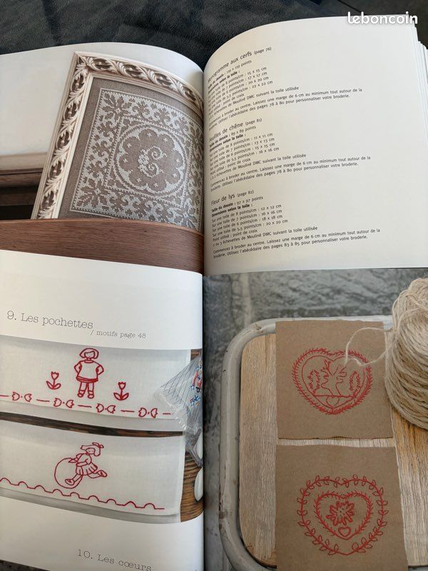 Ouvrages points et toile de lin + rouge. Broderie (image 4)
